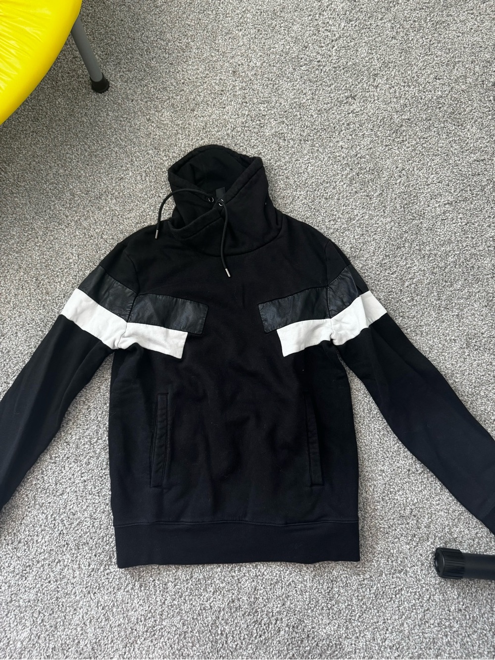 H&M Black Hoodie with White Sleeve Stripes